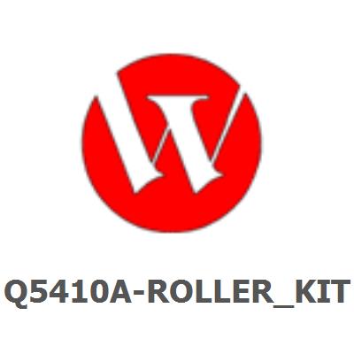 Q5410A-ROLLER_KIT 4350DTNSL roller kit assembly includes: one - 1 Transfer Roller, four - feed Rollers, two - 2 pick up rollers, one - 1 pickup D-roller tray 1, one - 1 separation pad, and transfer roller tool. See replacement instructions on website, printer tech help.