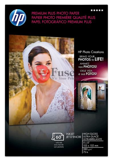 Q1978A Premium Plus Photo Paper (High Gloss) - 10.2cm (4in) x 15.2cm (6in), finished size - 10.2cm (4in) x 16.5cm (6.5in), with tab - 60 sheets