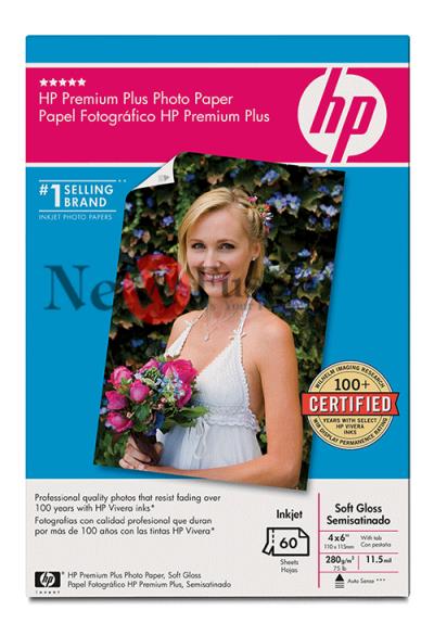 Q2506A Premium Plus Photo Paper (Satin Matte) - 10.2cm (4in) x 15.2cm (6in) finished size - 10.2cm (4in) x 16.5cm (6.5in) with tab - 60 sheets