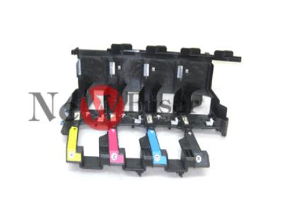 RM1-0437-000CN Right side swing frame assembly - Right toner cartridge guide - Black plastic with cartridge guide on right side with color labels 