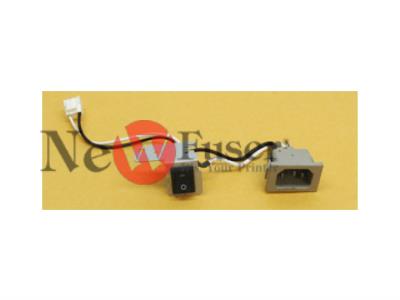 RM1-1249-000CN Power receptacle and switch cable assembly - Includes the power cord receptacle, power switch, and cable assembly - Mounts in the lower rear corner of the right side plate assembly