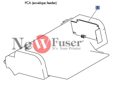 RM1-9030-000CN Controller PC Board Assembly - For The Envelope Feeder.  Board indicated on right side denoted for reference.